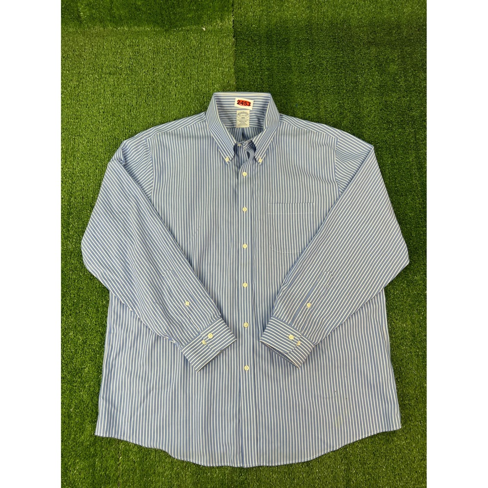 Brooks Brothers 1818 Regular Fit Non-Iron Striped Dress Shirt 17 34/35 Blue